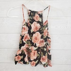 Forever 21 Black and Pink Floral Tank Top
